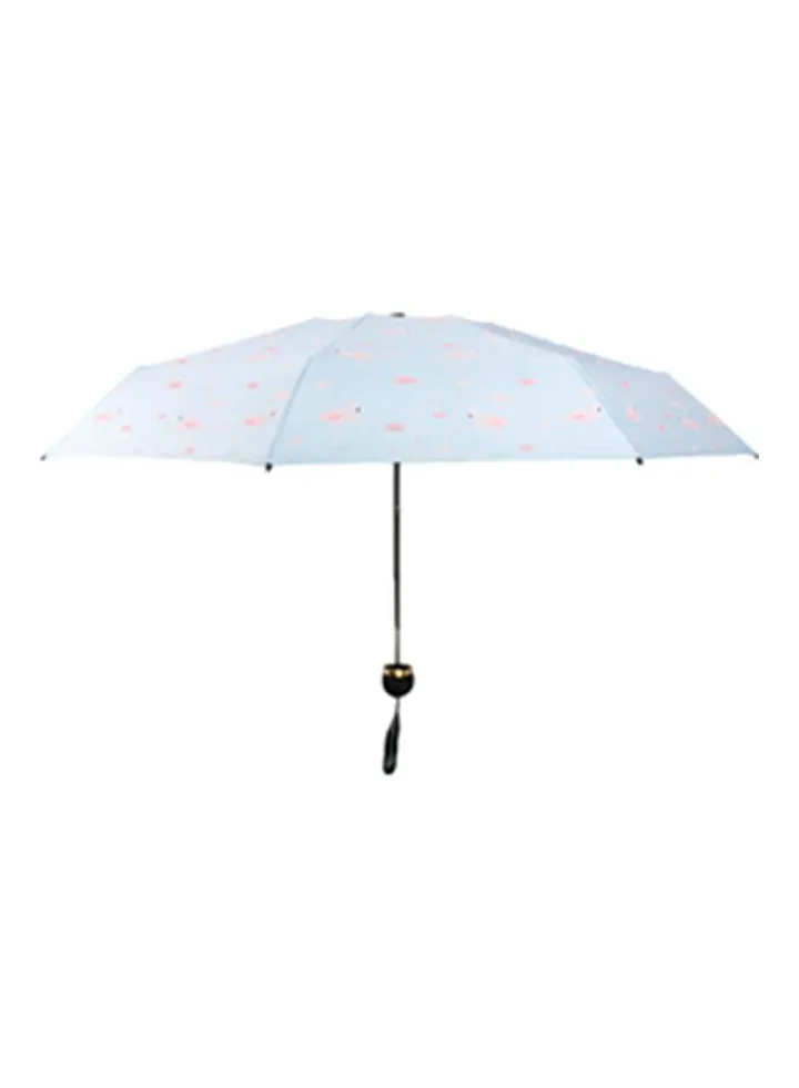 Five Folded Flamingo Printed Umbrella Blue/Pink/Black