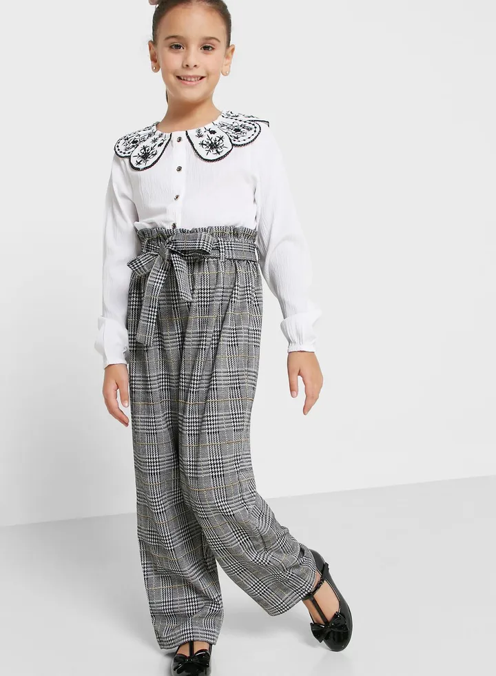 Natilene Girls Checked Tailored Easy Wash Regular Fit Parallel Trousers