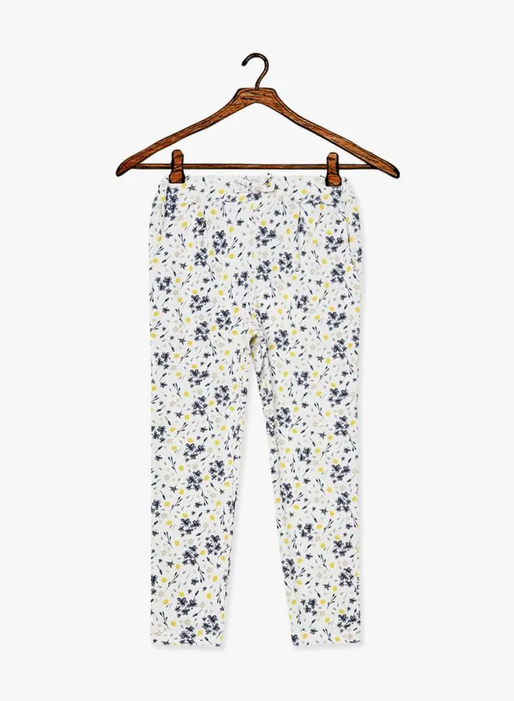 Floral Printed Knit Pants White/Blue