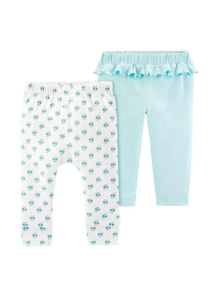 2-Piece Knit Pants Set White/Blue