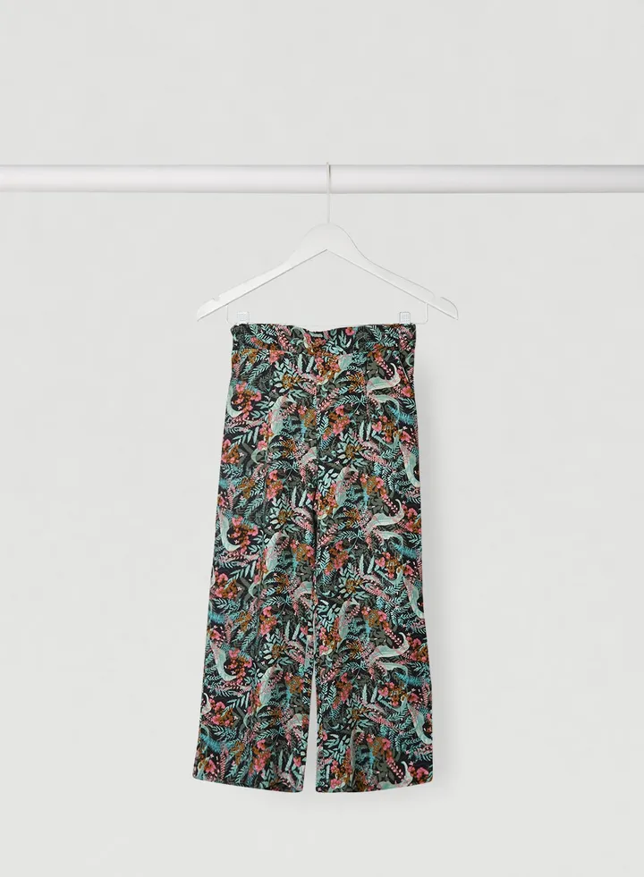 Floral Print Wide Leg Pants Black