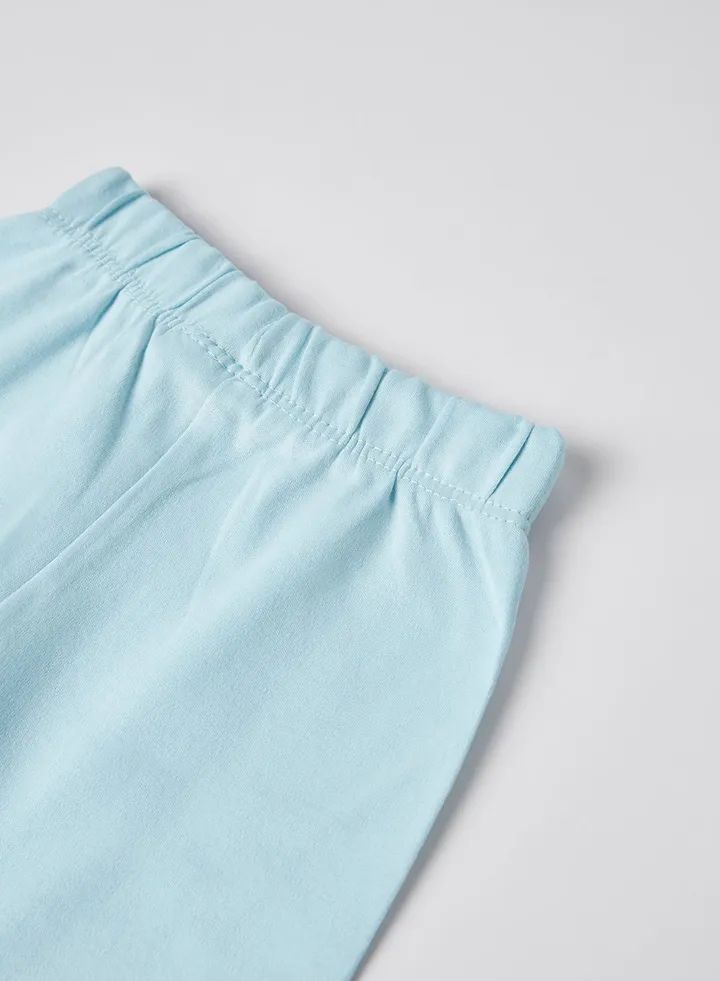 Bunny Print Straight Fit Mid Rise Pants Aqua