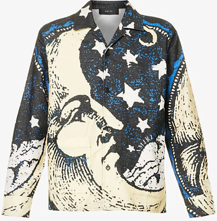 ens ulti oon Face All-over Print Brand-plaque Cotton Pyjama Shirt