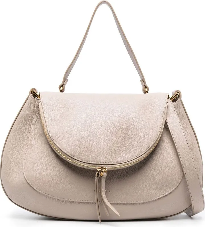 Curved Grained-Leather Tote Bag