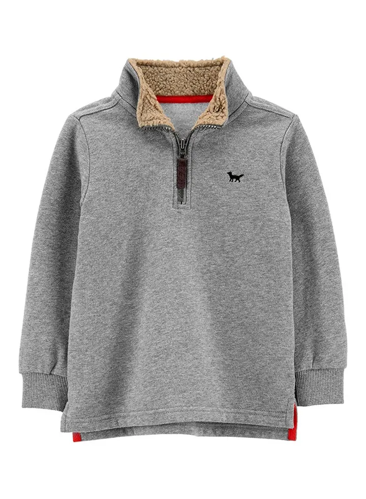 Boys Ribbed Cuff Half-Zip Collared Sweatshirt Heather