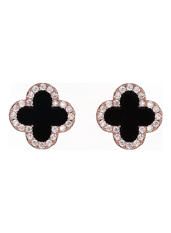 S925 Silver Needle Lucky Clover Classic Diamond Star Love Square Earrings