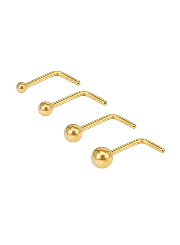 Pack Of 4 L-Shaped Stainless Steel Nose Stud