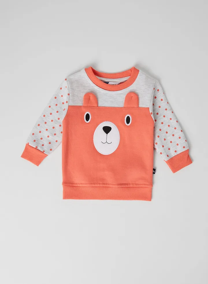 Baby Boys Bear Face Sweatshirt Coral
