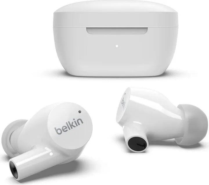 Belkin SoundForm Rise True Wireless Earbuds Bluetooth 5.2 Earphones Wireless Charging IPX5 Sweat and Water Resistant with Deep Bass AUC004btWH (White)