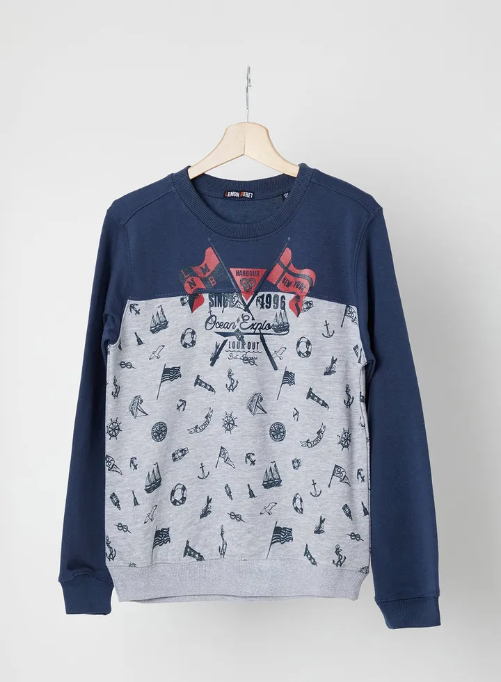 Printed Long Sleeves Sweatshirt Vintage Indigo
