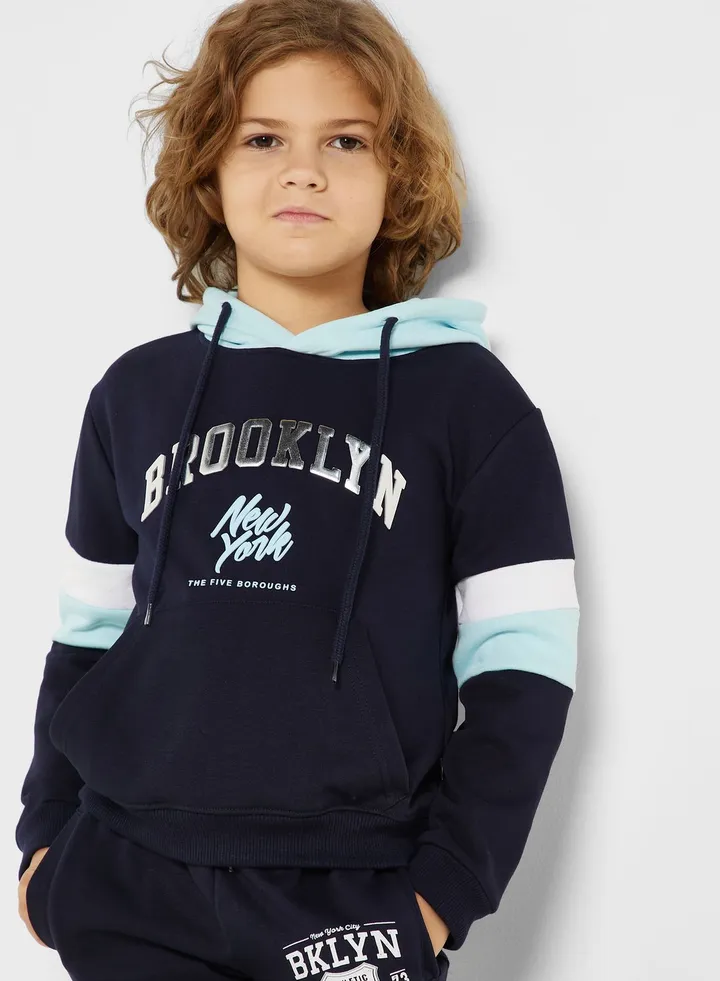 Silver Metallic Printed Hoodie For Boys