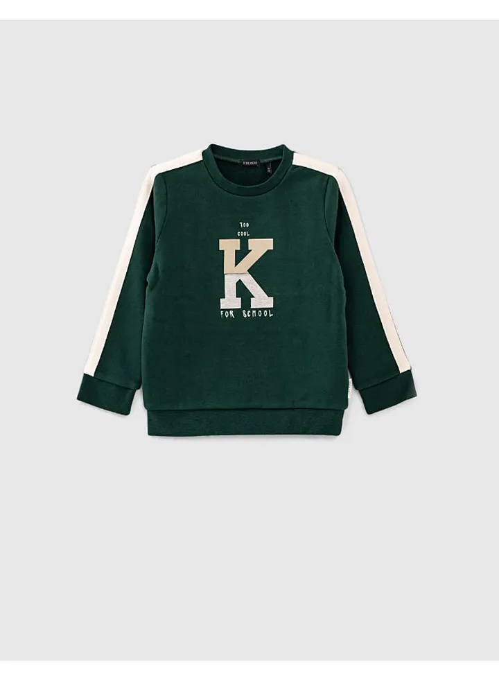 Letter K Print Sweatshirt Dark Green