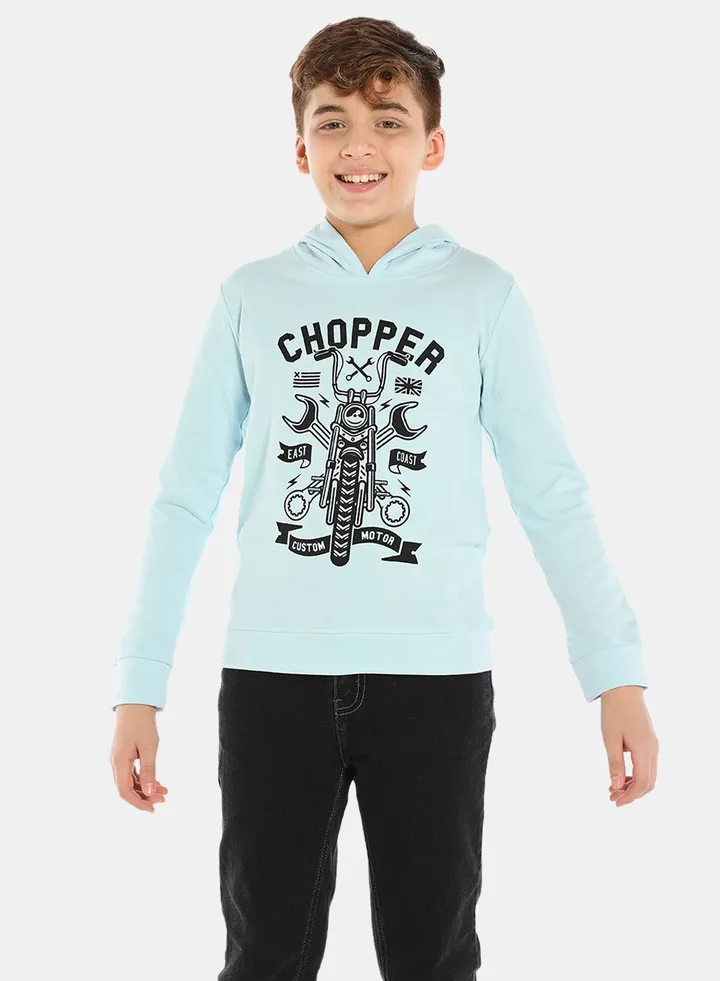 Stylish Boys Graphic Printed Cotton Casual Hoodie Blue/Black