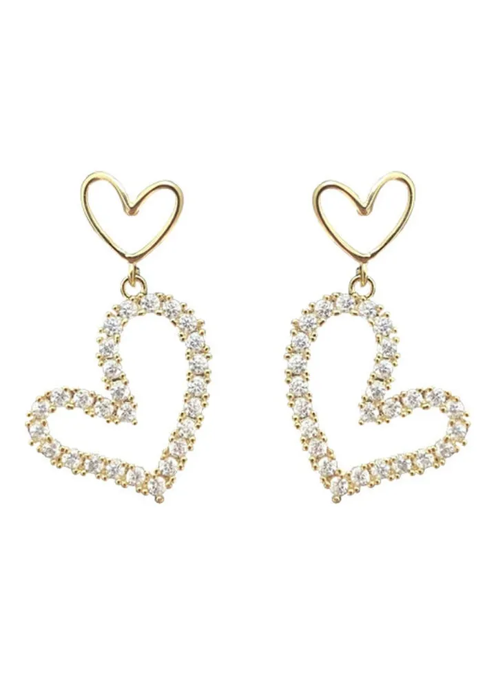 925 Sterling Silver Double Peach Heart Inlaid Love Earrings