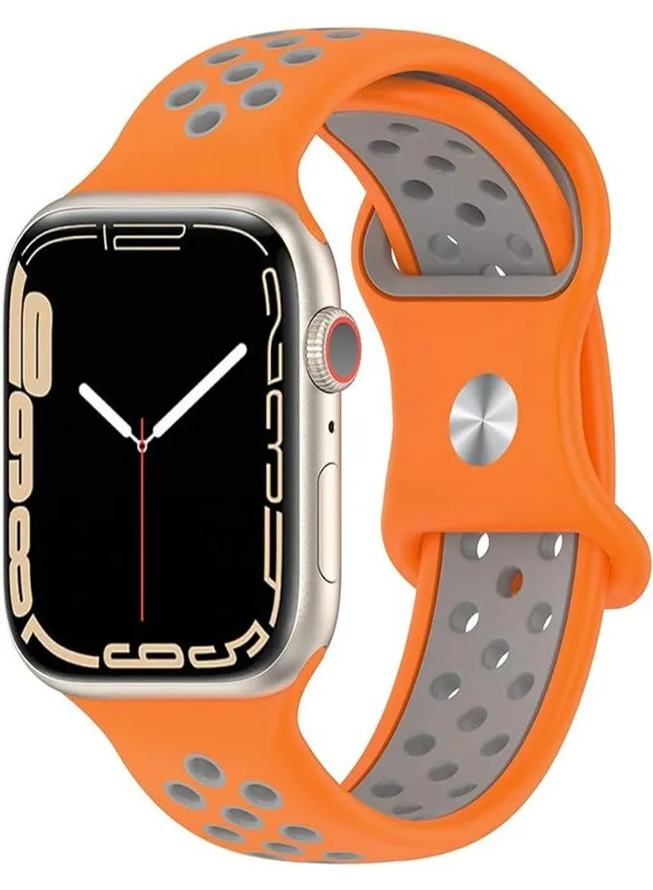 Wrist Watch STRAP Compatible with Apple Watch Bands 45mm 44mm 42mm, Soft Silicone Breathable Air Hole Sport Wristbands with Classic Clasp for iWatch Series Se/6/5/4/3/2/1, 42mm 44mm 45mm - Orange