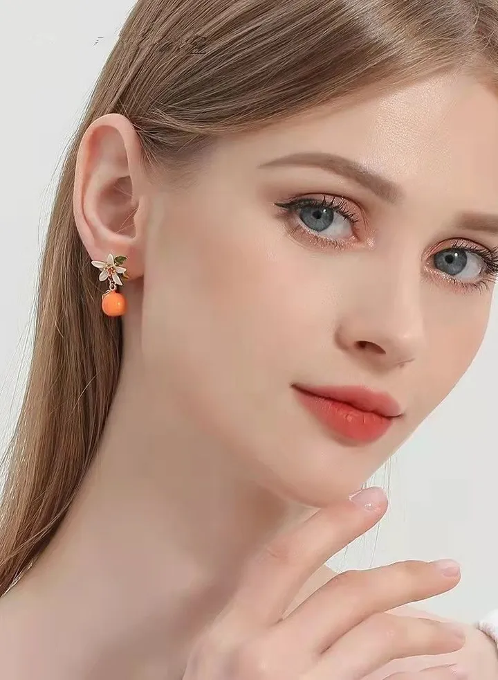 Orange and gardenia style earrings, sweet and cute summer fruit earrings
