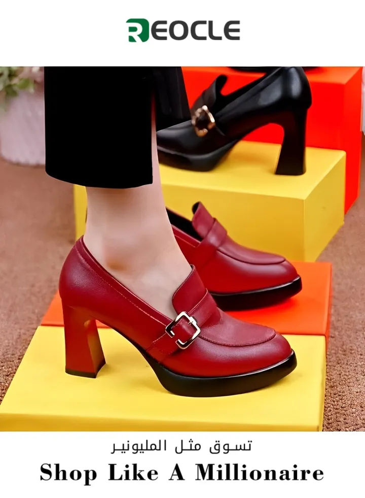 Waterproof High Heels Pointed Toe Women's Shoes Spring New Thick Sole Thick Heel Fashion Shoes Deep Mouth Women's Leather Shoes