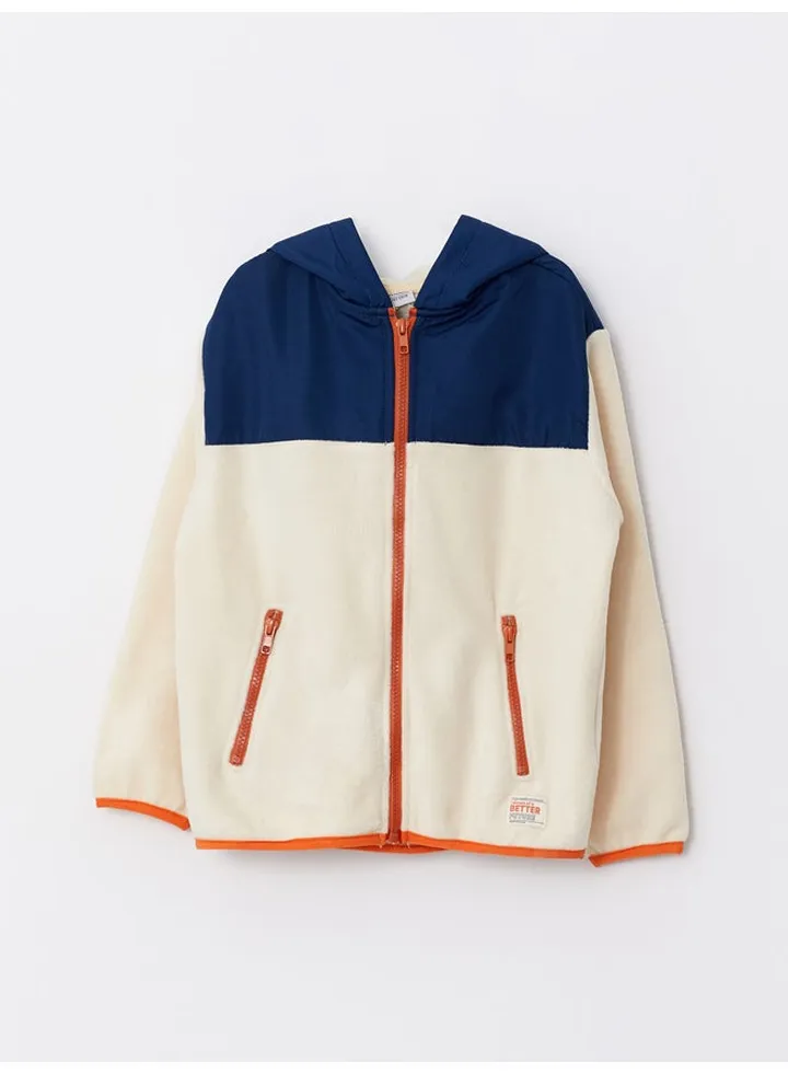 Hooded Long Sleeve Fleece Boy Zippered Sweatshirt with Color Block
