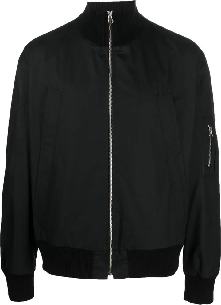 Black Funnel-Neck Bomber Jacket