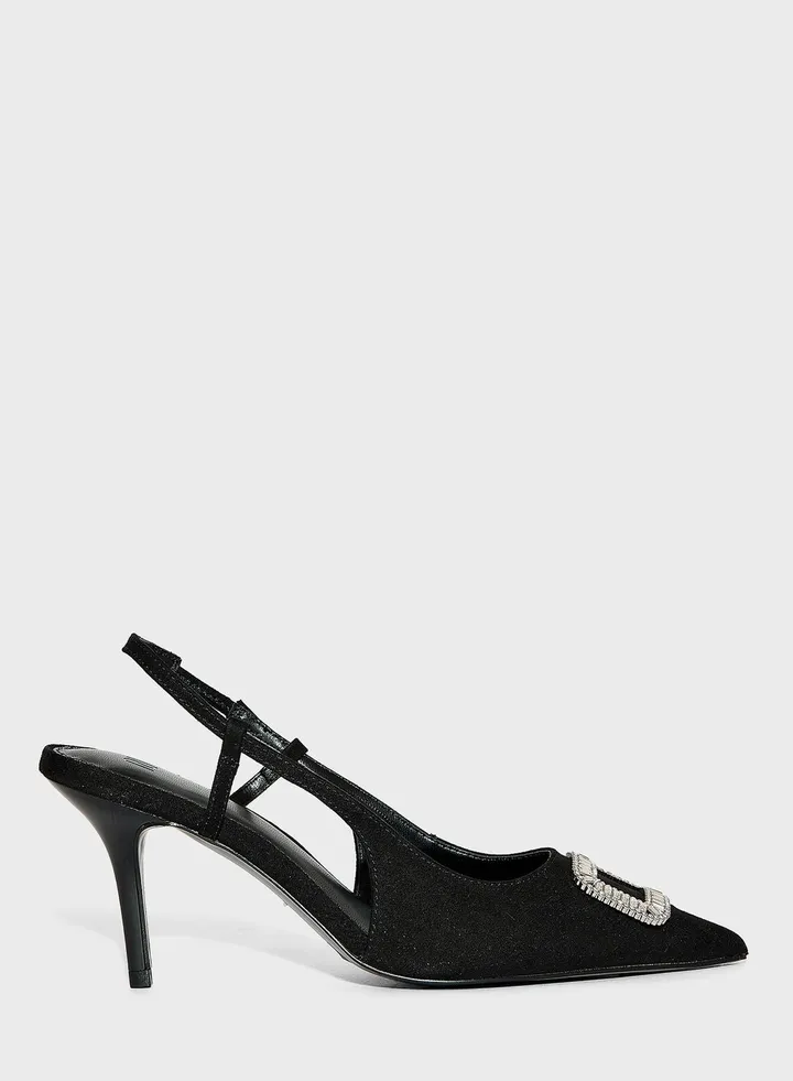 Embellished Buckle Sling Court Pumps