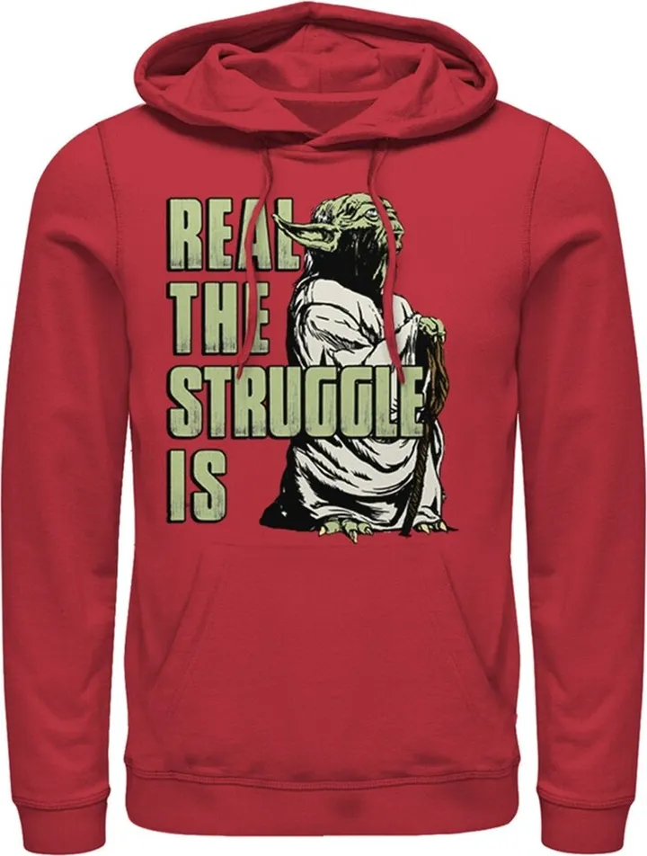Men's Star Wars Yoda Real the Struggle Is Pull Over Hoodie - Red - 2X Large
