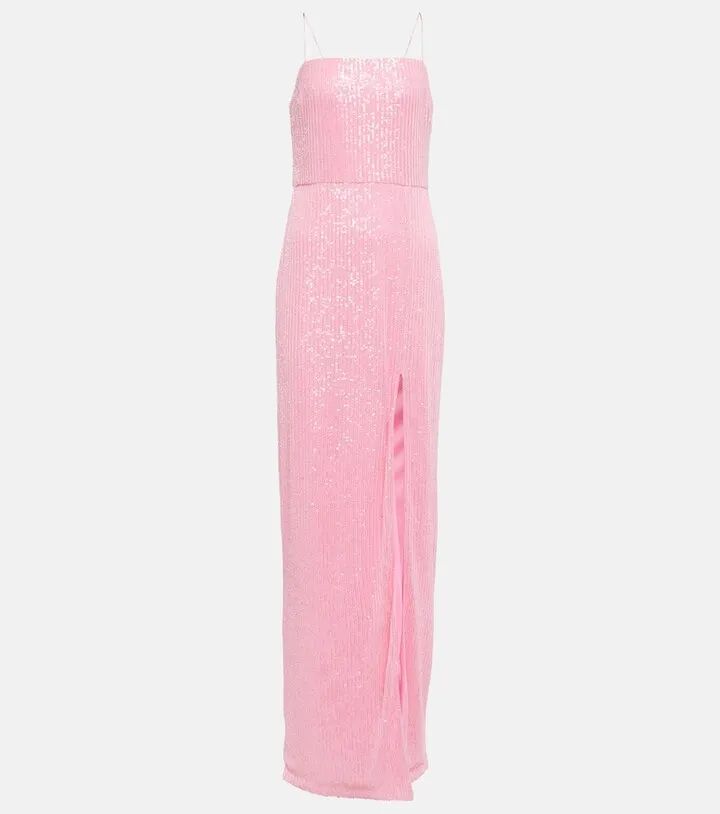 Sequin-embellished side-slit maxi dress