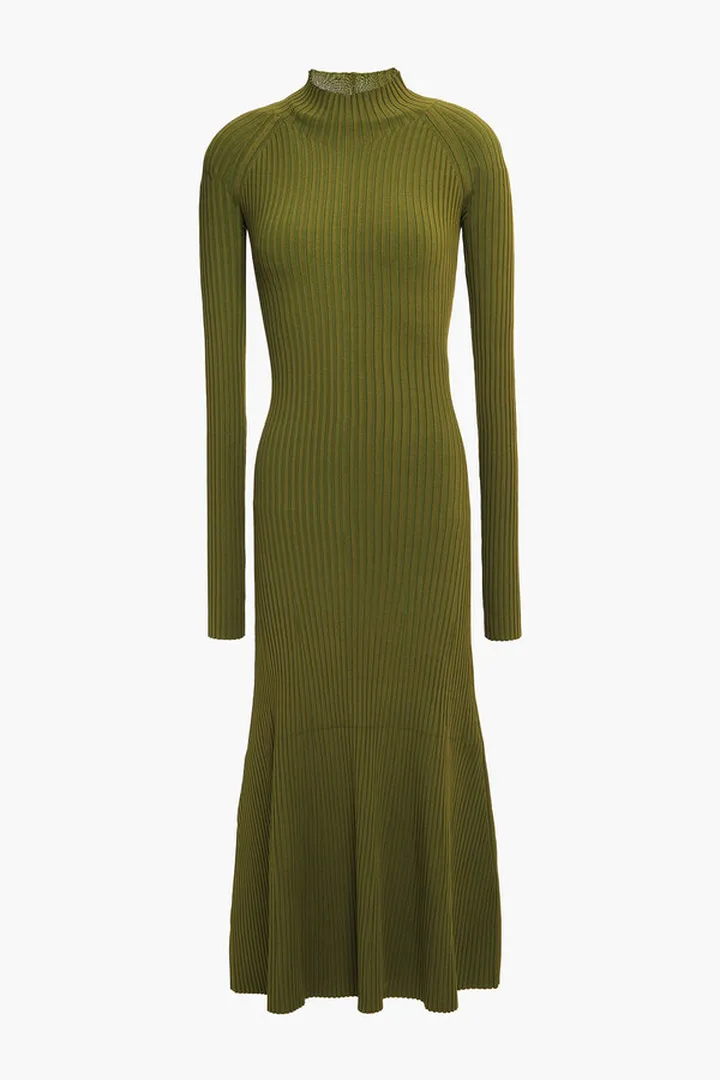 Twist-back cutout ribbed-knit midi dress