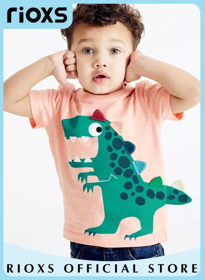 Toddler Baby Boys Fashion Cartoon Graphic Dinosaur Tops Short Sleeve Breathable 100% Cotton T-Shirt Summer Shirts Playwear