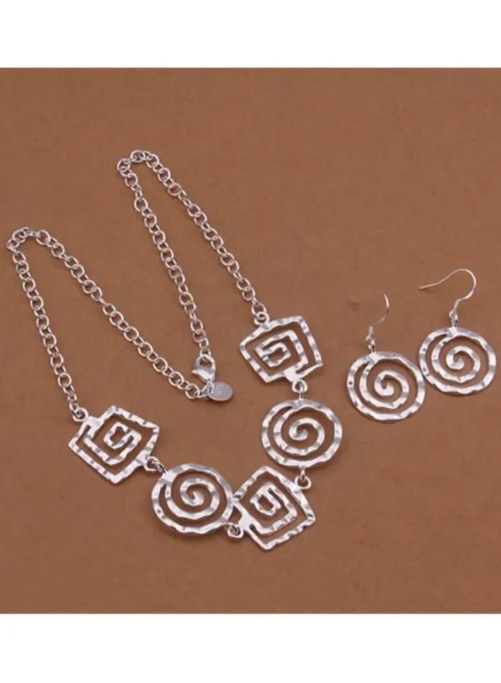 925 Solid Silver Necklace & Earrings Set