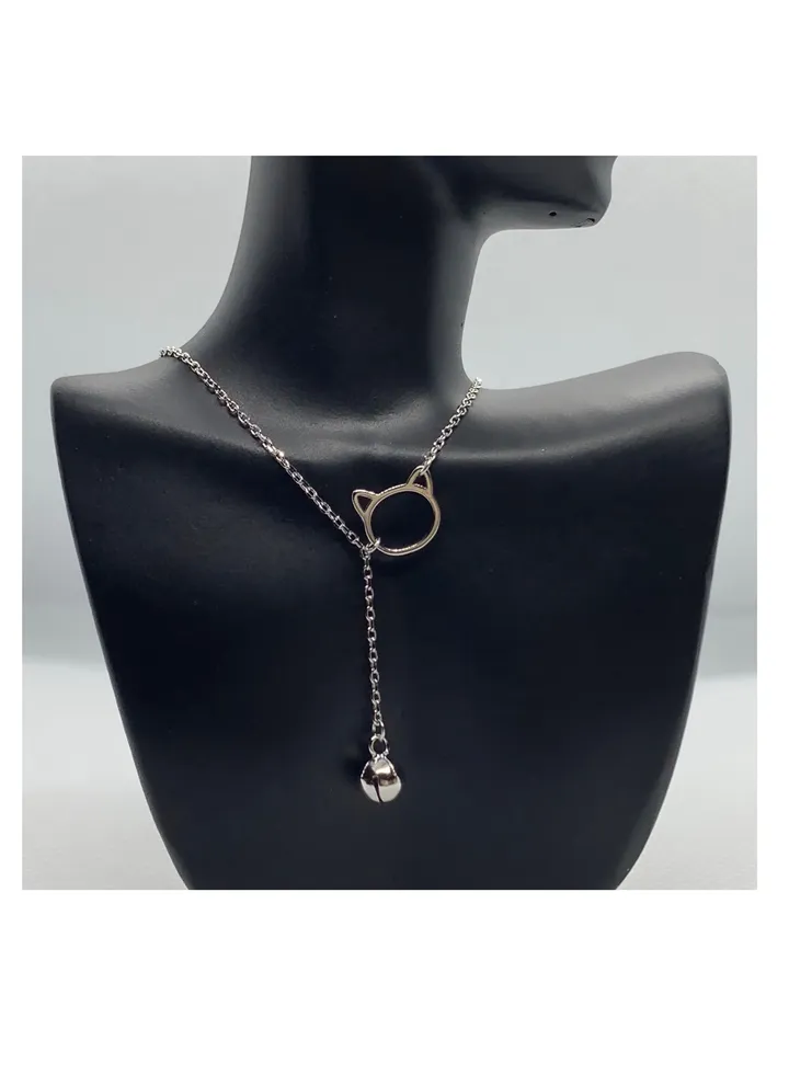 A Unique Silver women's cat pendant necklace with jar
