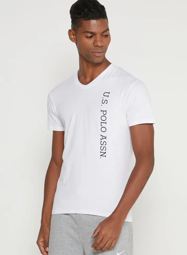 Logo V Neck T-Shirt White