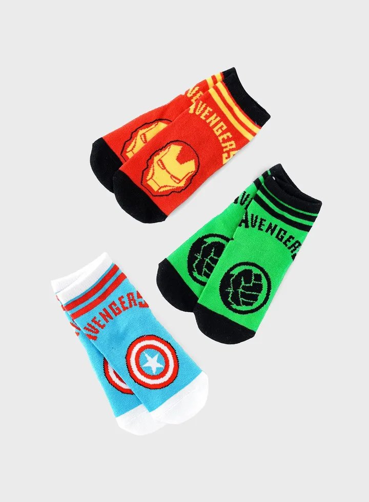 Kids 3 Pack Avengers Crew Socks