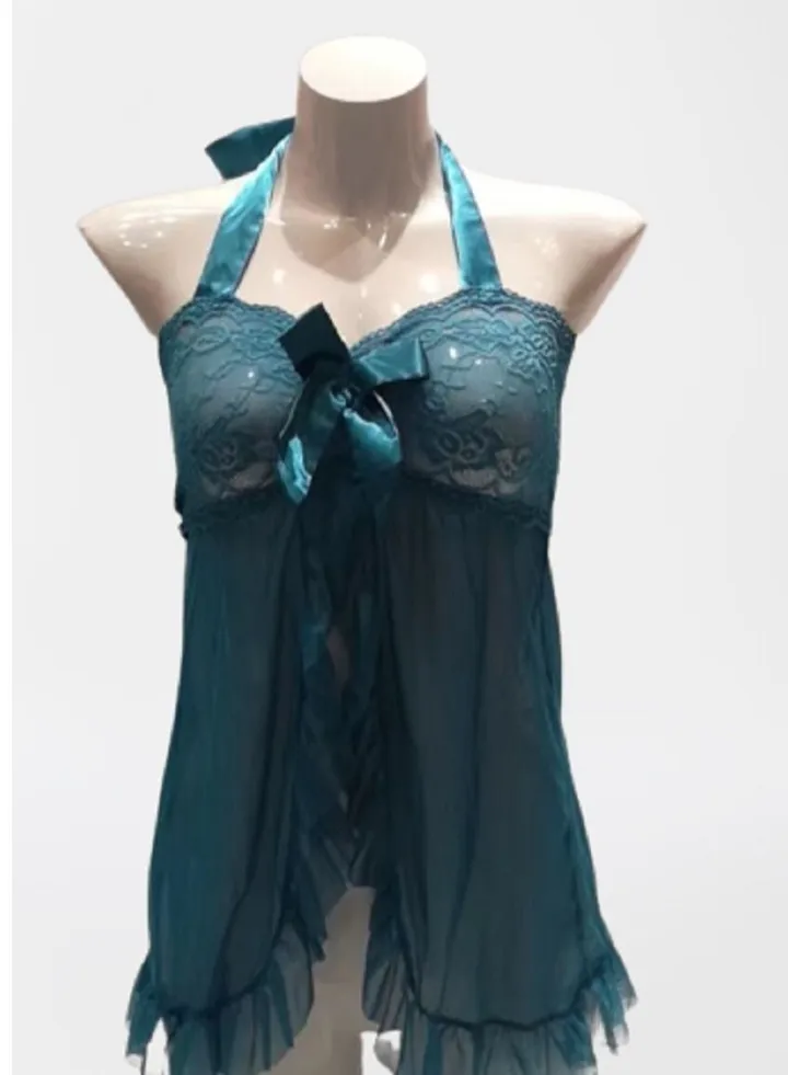 Lace Trim Transparent Suspender Nightdress