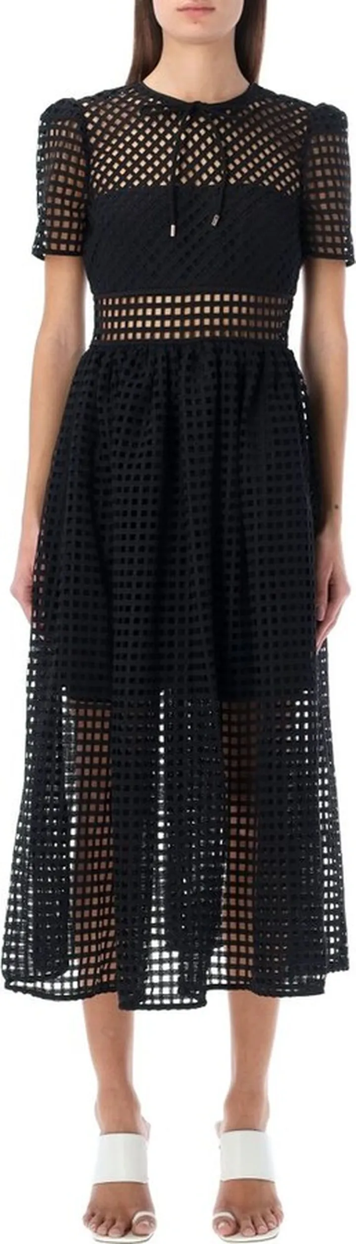 Self-Portrait Grid Laced Midi Dress