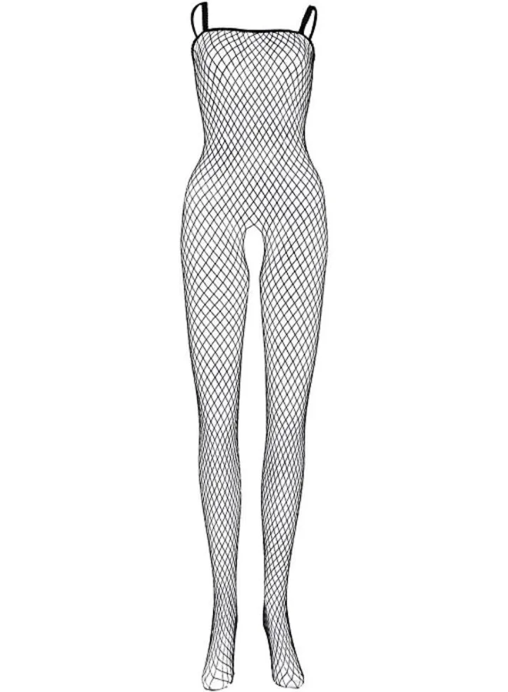 Women Industrial Fishnet Spaghetti Strap Bodystocking One Size