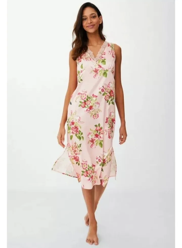 Rose Satin Floral Night Dress