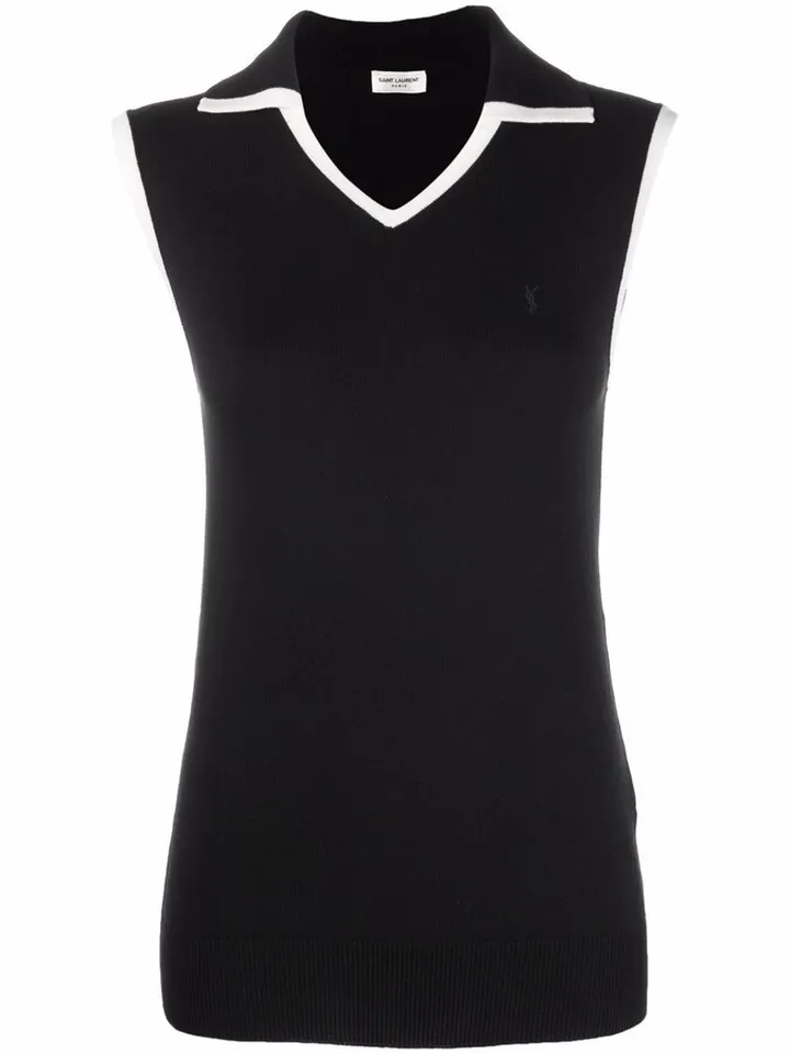 Knitted Sleeveless Cotton Polo Top