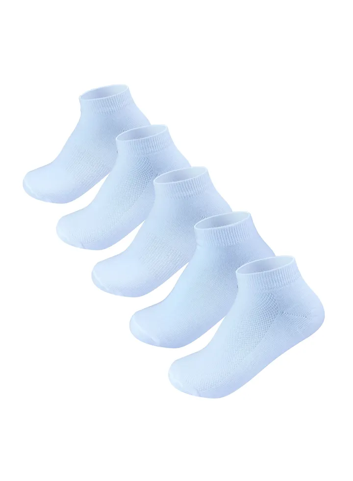 Boys White Cotton Ankle Liners Sports School Socks 5 Pairs Pack