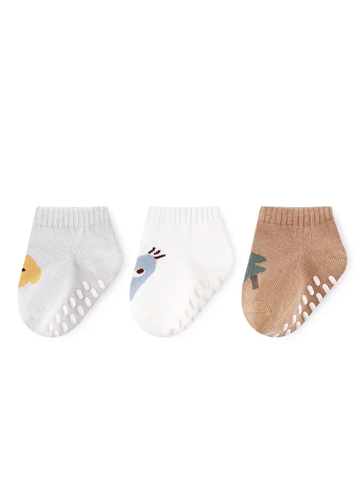 3 pairs of baby socks thin cute cartoon non-slip cotton socks