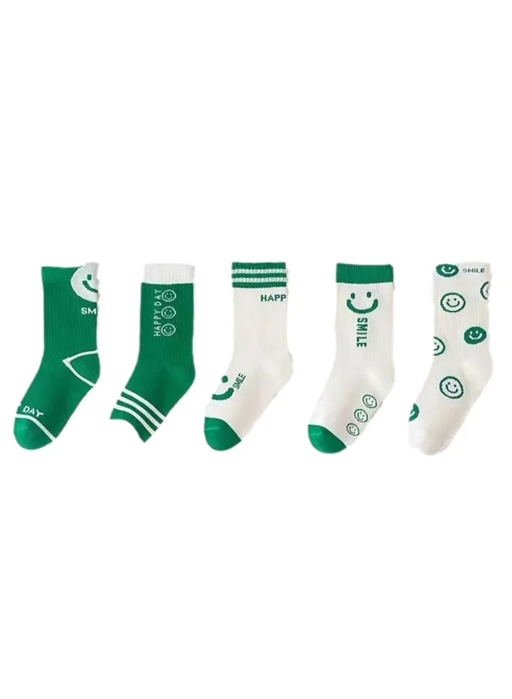 5 pairs of children's socks pure cotton mid-calf socks breathable and comfortable socks