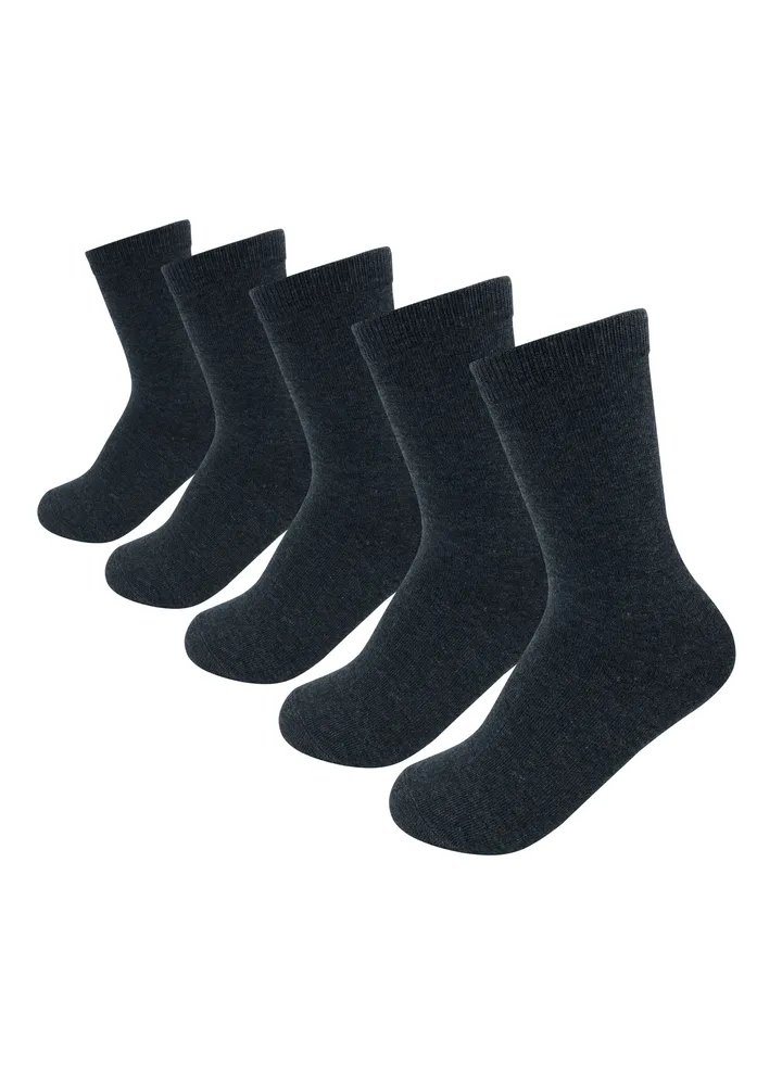 Boys Girls Cotton Grey School Casual Crew Socks 5 Pairs Pack
