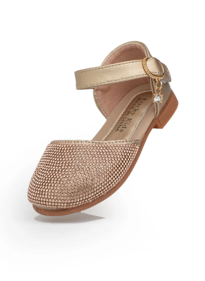 Lucky Kids Girls Cute Mary Jane Glittery Flat Sandals Party Wedding Dress Shoes Princess For Toddlers/Little Kids