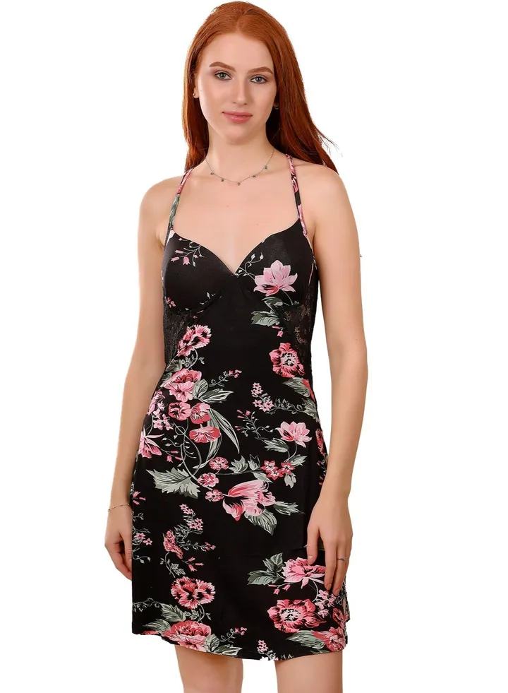 Women's Mini Nightgown Floral -Sleeveless Nightgown, Sleepwear Dress - Nightdress Sleeveless Mini Slip Dress