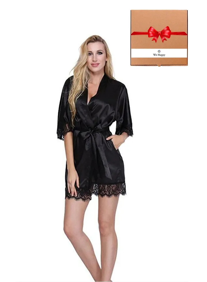 Ladies Nightwear Gown Satin Bathrobe Bridesmaid Short Kimono