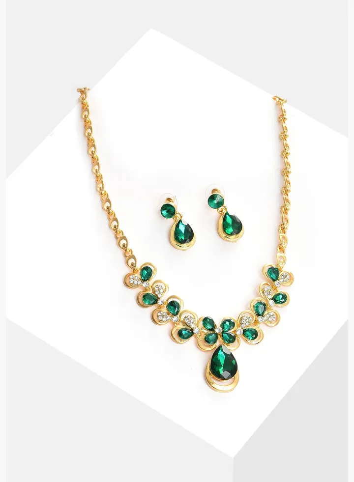 Gold Plated Designer Stone Necklace and Earring Set Jewellery Set