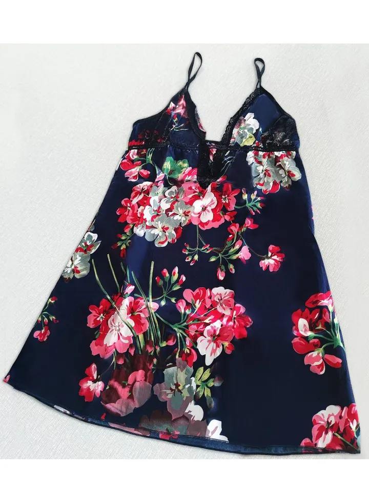 Multi-coloured pajamas women's printed lace slip Nightdress