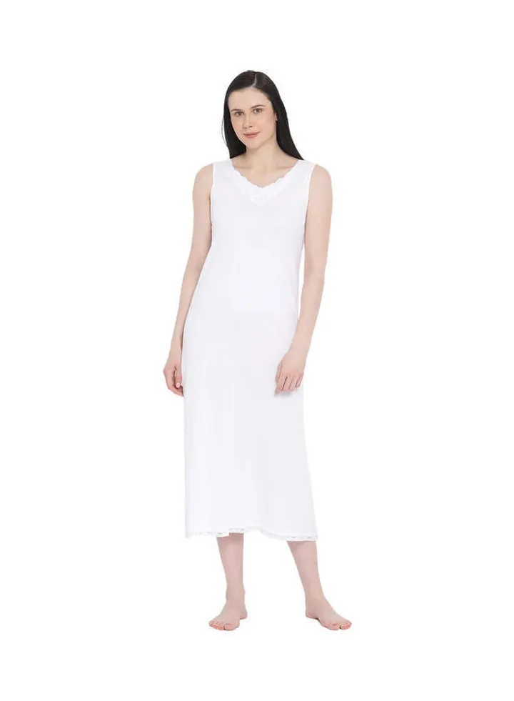 Lace Detail Maxi Nightdress Slip White