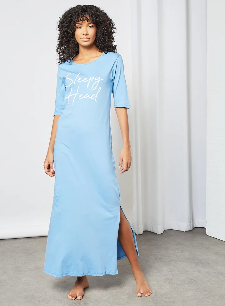 Slogan Print Nightdress Blue