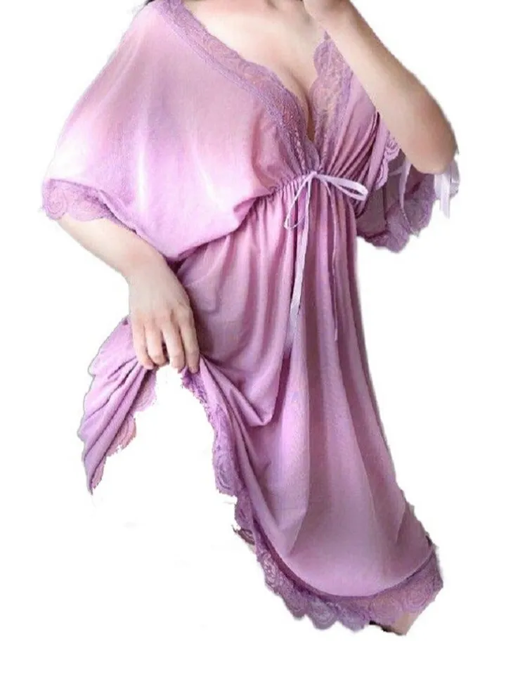 Women Deep V Neck Babydoll Cami Sleepwear Lace Chemise Slip Nightgown Dress.