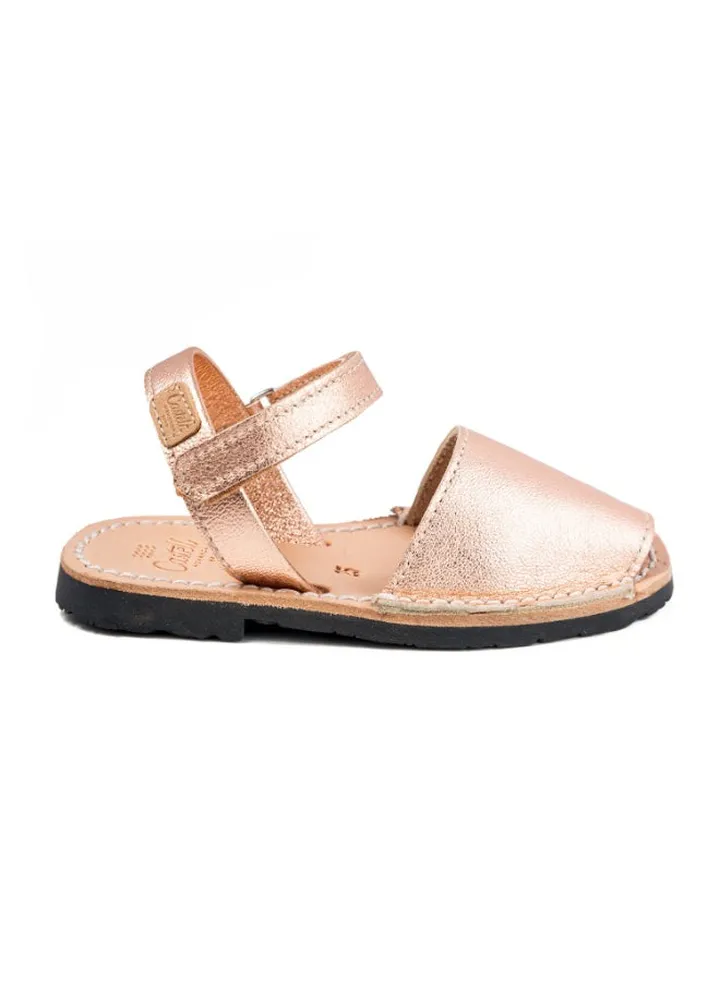 Iker Leather Hook & Loop Closure Casual Sandals Rose Gold
